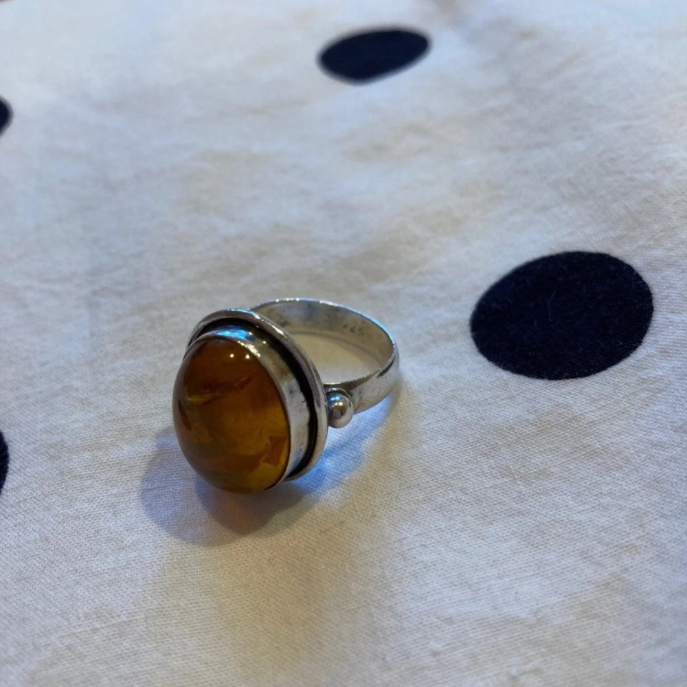 Amber sterling silver ring